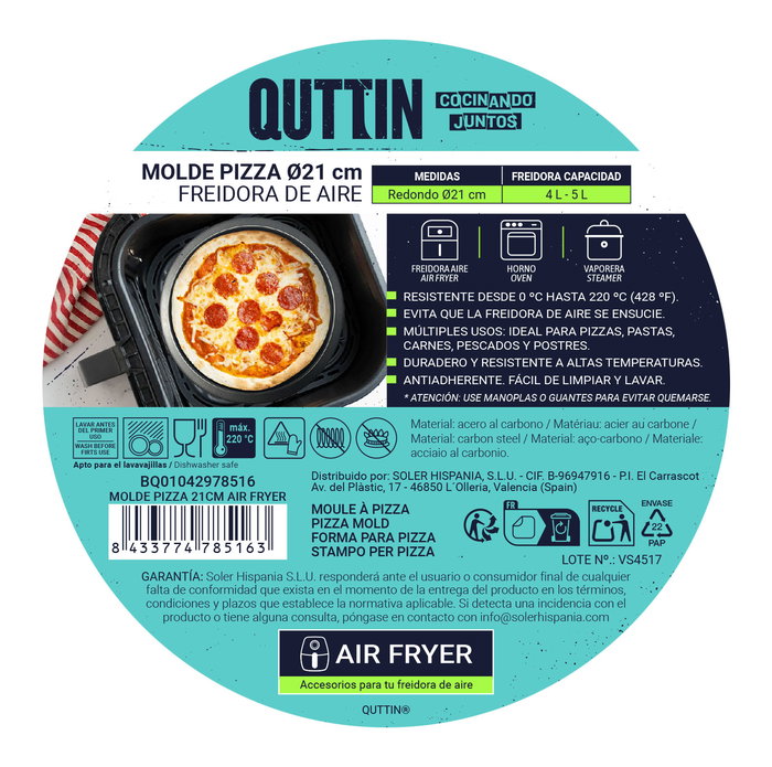 Quttin Molde Pizza 21 cm para Air Fryer (24 Unidades)