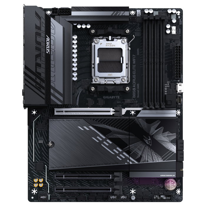 Gigabyte Placa Base B850 AORUS ELITE WIFI7 para AMD Ryzen Serie 9000, VRM 14+2+2 fases, DDR5 8200MHz (OC), 1xPCIe 5.0 + 2xPCIe 4.0 M.2, LAN 2.5, WiFi 7, USB 3.2 Gen 2x2