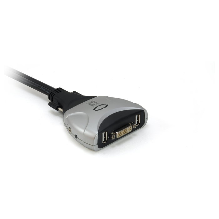Level One KVM-0260 V2 Switch DVI/USB con Audio, Soporta 1920x1200, 2 Puertos, Negro/Gris