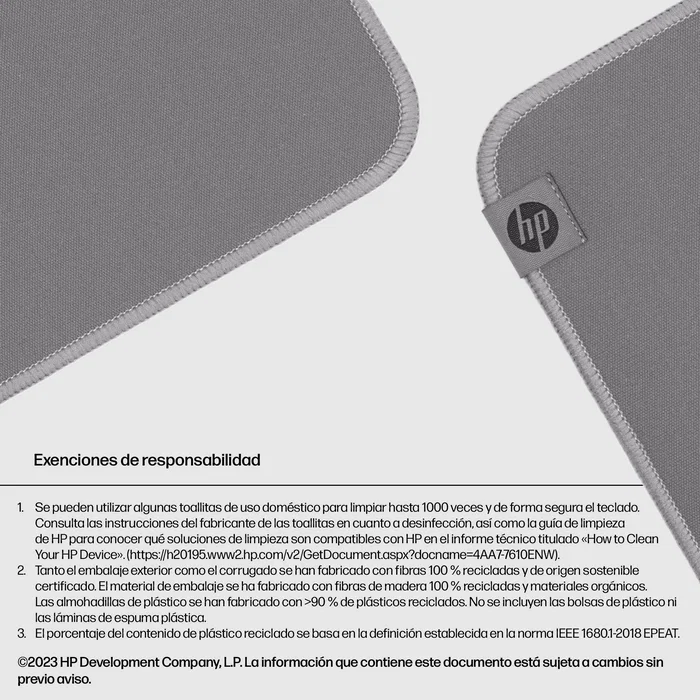 HP Alfombrilla de ratón 100 Sanitizable Gris