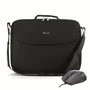 NGS Bureau Kit - Maletín Bandolera para Portátil 16'' Negro con Compartimentos y Ratón Óptico Black Cozy de 800 DPI Incluido