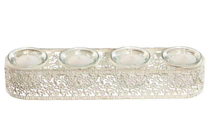 DKD Home Decor Portavela Shabby Crema Metal y Cristal 31 x 7 x 5 cm