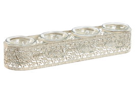 DKD Home Decor Portavela Shabby Crema Metal y Cristal 31 x 7 x 5 cm
