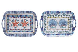 DKD Home Decor Bandeja de Melamina Atenas 40,5x29x2,5 cm, Pack de 2, Colores Surtidos