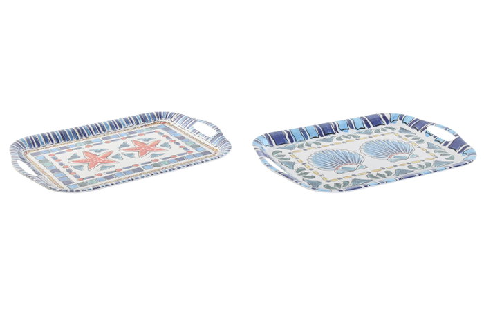 DKD Home Decor Bandeja de Melamina Atenas 40,5x29x2,5 cm, Pack de 2, Colores Surtidos