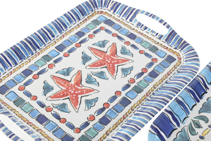 DKD Home Decor Bandeja de Melamina Atenas 40,5x29x2,5 cm, Pack de 2, Colores Surtidos