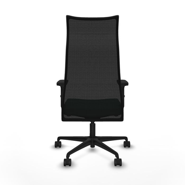 Sillón Albacete con mecanismo Sincro tapizada con Tela color Verde botella y malla color Negro. Equipado con Base nailon negra, Brazos 2D y Ruedas 65mm nailon