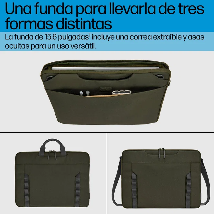 HP Funda Maletín Modular para Portátil 15.6" (39.6 cm) Verde Gris, Ligera, con Correa de Hombro y Múltiples Bolsillos, Resistente al Agua
