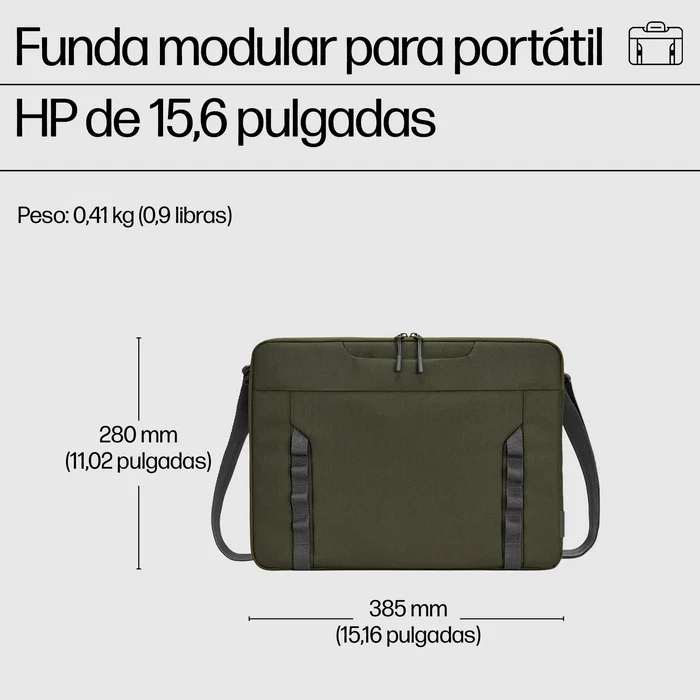 HP Funda Maletín Modular para Portátil 15.6" (39.6 cm) Verde Gris, Ligera, con Correa de Hombro y Múltiples Bolsillos, Resistente al Agua