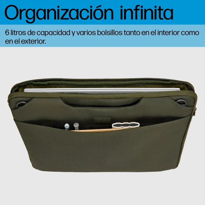 HP Funda Maletín Modular para Portátil 15.6" (39.6 cm) Verde Gris, Ligera, con Correa de Hombro y Múltiples Bolsillos, Resistente al Agua