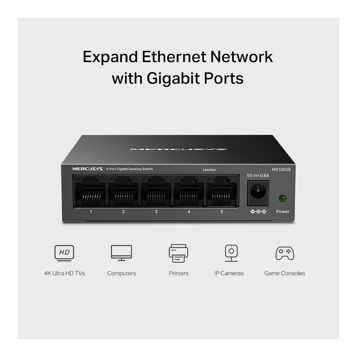 Mercusys MS105GS Switch Gigabit de 5 puertos Negro
