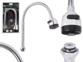 Kinvara - Manguera para Grifo de Fregadero Extensible Multifunción, 2 Posiciones + Rosca Hembra 24 mm, Material Metal/Plástico/Goma, Color Plata/Negro (Set de 12)
