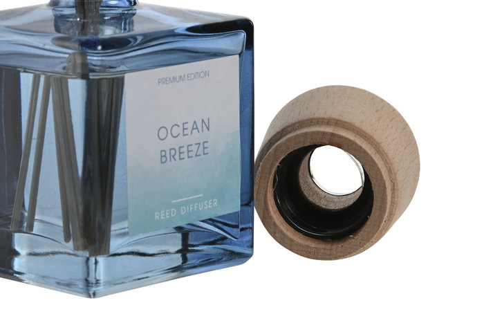 DKD Home Decor Ambientador Mikado Mediterraneo Azul Cristal y Ratan 100ml 6.5 x 9.5 x 6.5 cm