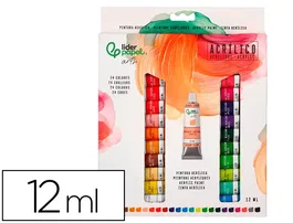 Liderpapel Pintura acrilica caja de 24 tubos de aluminio de 12 ml colores surtidos