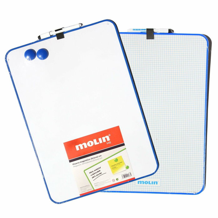 Molin Pizarra Blanca Magnética Doble Cara Blanco/Cuadriculada A3 con Rotulador