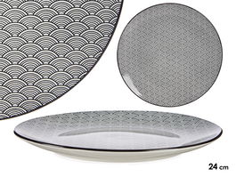 Vessia Plato Llano 24 cm Onda Japonesa Negro Porcelana Apto Lavavajillas (Set de 24)