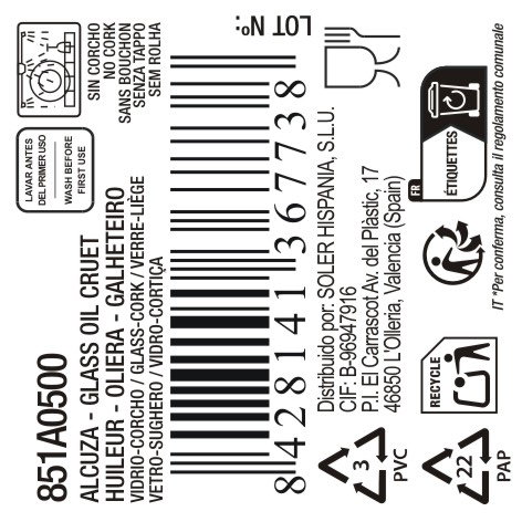 Inde Alcuza de Vidrio con Tapon de Corcho 500 ml, Medidas 12.5 x 11.6 x 16.8 cm (6 Unidades)