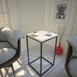 Hanah Home Mesa Auxiliar Roble Tablero Partículas Melaminado Patas Metal 35x62x35cm
