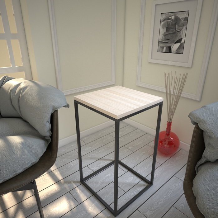 Hanah Home Mesa Auxiliar Roble Tablero Partículas Melaminado Patas Metal 35x62x35cm