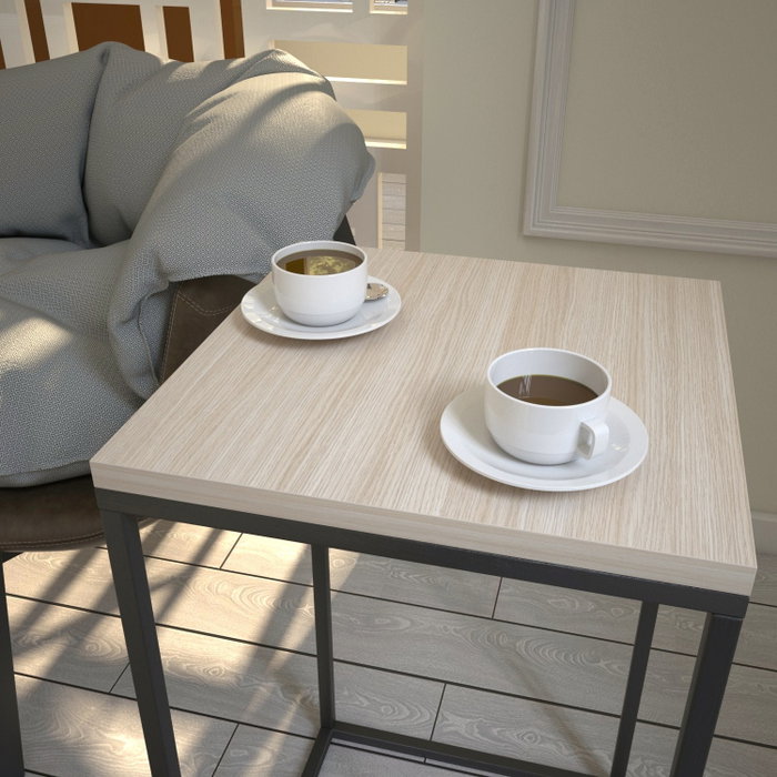 Hanah Home Mesa Auxiliar Roble Tablero Partículas Melaminado Patas Metal 35x62x35cm