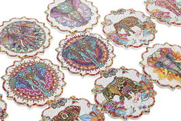 DKD Home Decor Posavasos Indio Multicolor Elefante Dolomita Corcho Lavavajillas 72 Unidades 10.8 x 10.8 x 0.7 cm