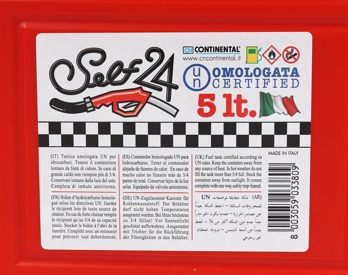 Continental Tanque de Gasolina con Embudo 5L, 26.5 x 14.5 x 26 cm (4 Unidades)