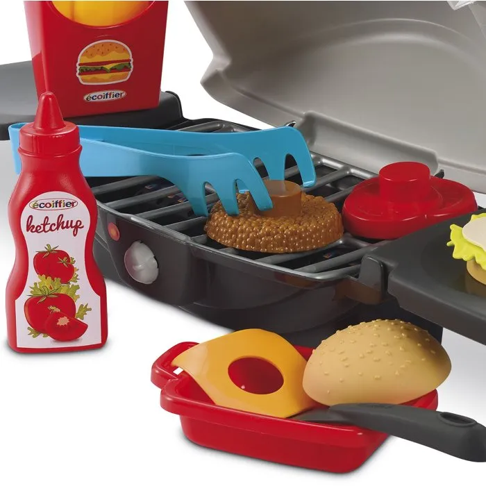 Ecoiffier - 4665 - Juego de Barbacoa de Gas Infantil para Cocinar Hamburguesa con Patatas Fritas y Accesorios - Garantía Francia