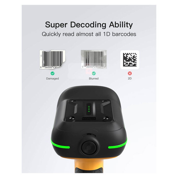 Inateck Lector de Códigos de Barras Portátil BCST-61 Negro, 1D Inalámbrico/Alámbrico, IP67, 640x480 Pixeles, Batería 2600 mAh, Soporta EAN-13/UPC-A/Code 128