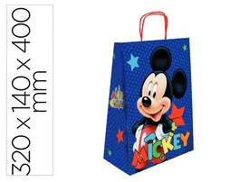 Basika Bolsa de Regalo de Papel Celulosa 90 g con Mickey Mouse, Tamaño L 320x140x400 mm, Pack de 25 Unidades