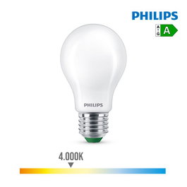 Philips Bombilla LED Classic A60 E27 4W 840lm 4000K Luz Día Mate 60W Equivalencia Ultra Efficient