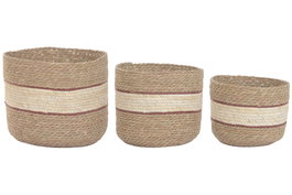 DKD Home Decor Set de 3 Cestas de Fibra Natural 32x32x28 cm