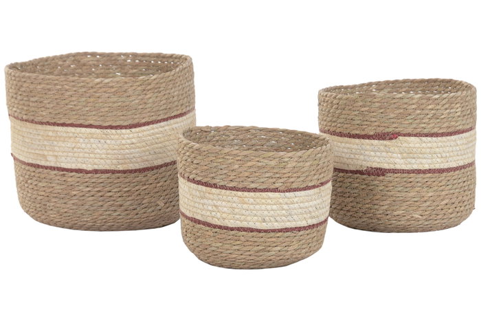 DKD Home Decor Set de 3 Cestas de Fibra Natural 32x32x28 cm