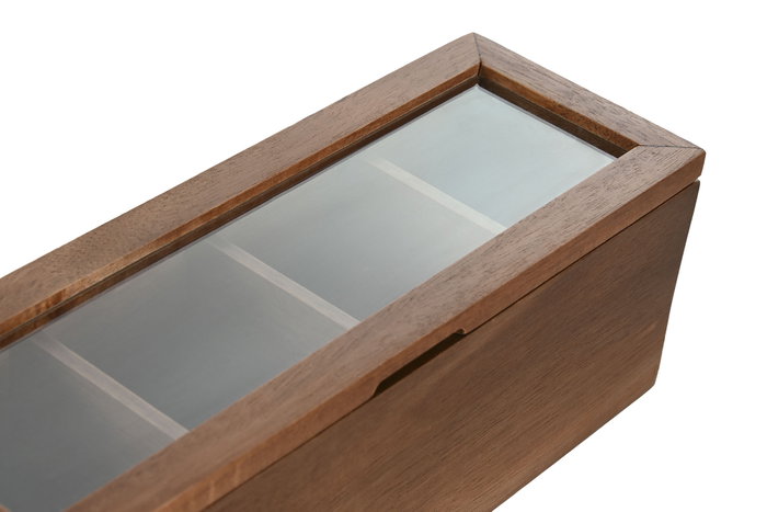 DKD Home Decor Caja Infusiones Acacia y Cristal 4 Compartimentos Natural