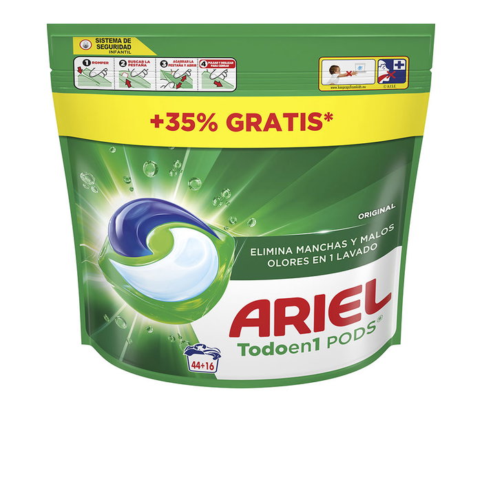 Ariel Pods Original Detergente en Cápsulas, Paquete de 60 Cápsulas, Aroma Fresco a Ropa Recién Lavada Ariel Pods Original Detergente en Cápsulas, Paquete de 60 Cápsulas, Aroma Fresco a Ropa Recién Lavada