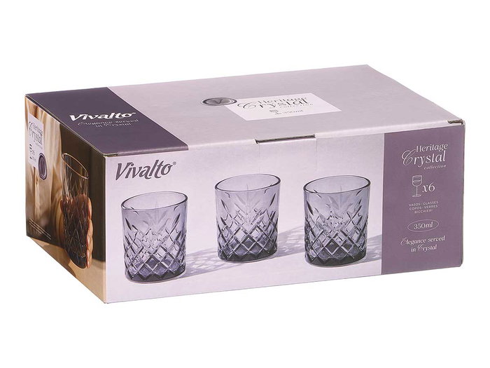Vivalto Vaso Troquelado Vidrio 350 ml Gris 8.5 x 9.5 x 8.5 cm (Set de 24)