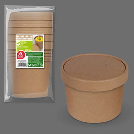 Best Products Envase de Cartón Redondo con Tapa Marrón 350cc 5 Unidades Biodegradable