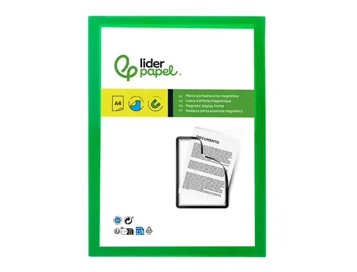 Liderpapel Marco Porta Anuncios Magnético DIN A4 Adhesivo Removible Verde