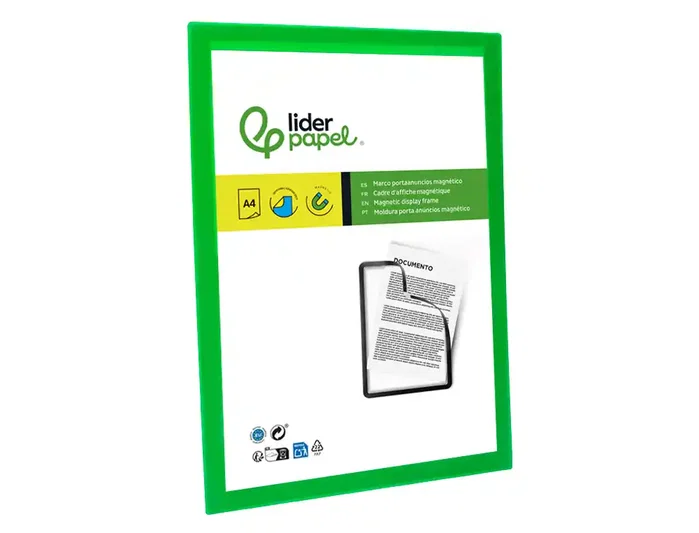 Liderpapel Marco Porta Anuncios Magnético DIN A4 Adhesivo Removible Verde