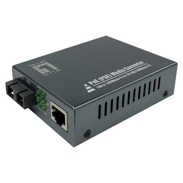 LevelOne GVT-2014 Conversor de Fibra óptica 1 puerto Gigabit Ethernet RJ45 a SC monomodo con PoE (30W) - 20 km - 1310 nm - IEEE 802.3at/af
