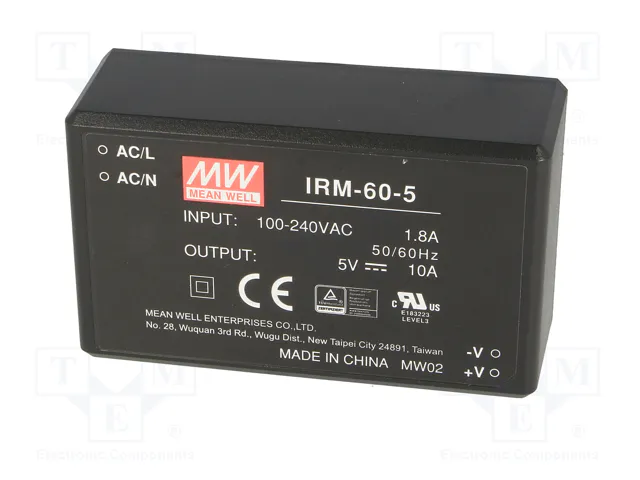 MEAN WELL IRM-60-5 Convertidor AC/DC 50W 5V 10A MEAN WELL IRM-60-5 Convertidor AC/DC 50W 5V 10A