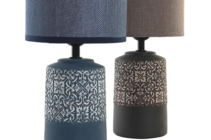 DKD Home Decor Lámpara Sobremesa Moderno Marrón Oscuro Azul 15 x 32 x 15 cm (2 Unidades)