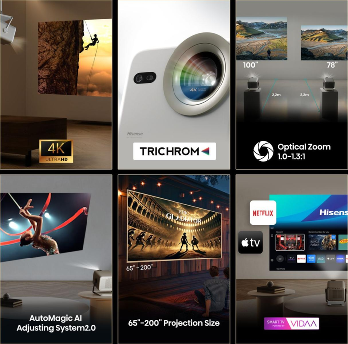 Hisense M2 Pro Proyector 4K UHD (3840x2160) Cine en Casa Inteligente 3D HDR10+ Wi-Fi Bluetooth 20W Gris