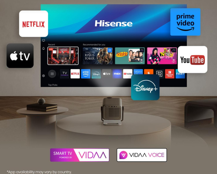 Hisense M2 Pro - Proyector Inteligente Cine en Casa 4K UHD (3840x2160) 3D HDR10+ Smart con VIDAA U, Zoom 1.3x, WiFi, Ethernet, Bluetooth, Altavoces 20W, Color Gris