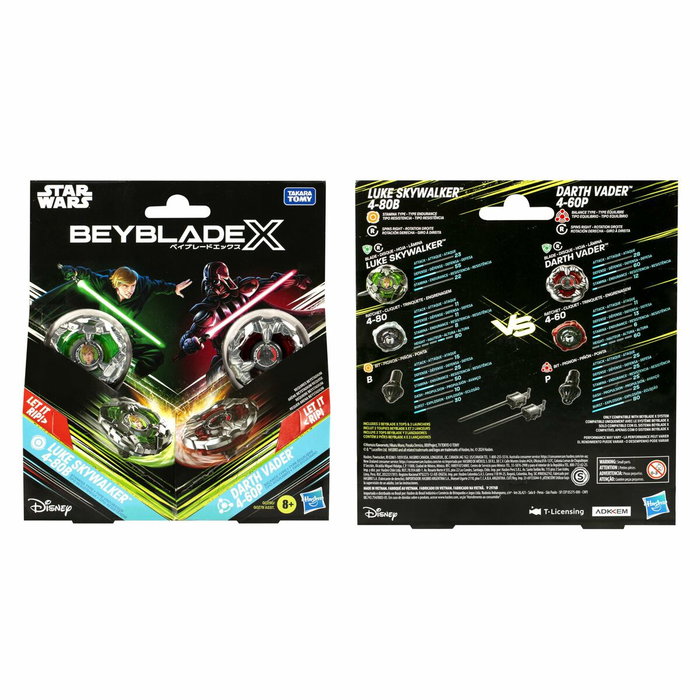Hasbro Colaboración Beyblade X y Star Wars, Luke Skywalker 4-80B vs. Darth Vader 4-60B Pack Múltiple