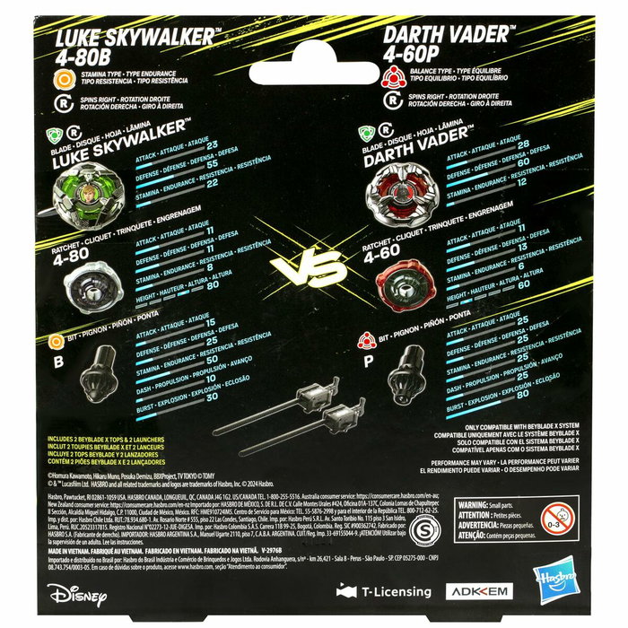Hasbro Colaboración Beyblade X y Star Wars, Luke Skywalker 4-80B vs. Darth Vader 4-60B Pack Múltiple