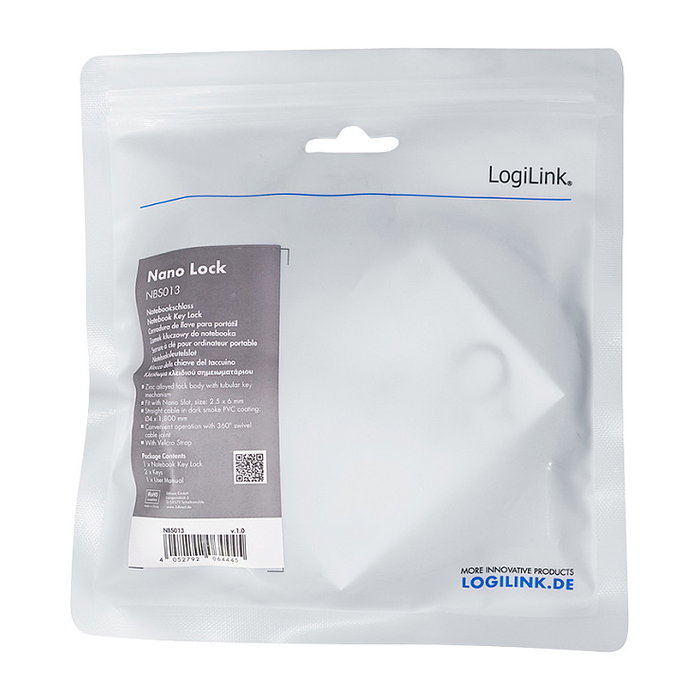 LogiLink NBS013 Candado de Seguridad con Cable para Portátiles Nano Slot LogiLink NBS013 Candado de Seguridad con Cable para Portátiles Nano Slot