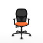 Silla de oficina Jorquera con mecanismo Sincro/Traslack tapizada con Tela color Naranja y malla color Negro. Equipada con lumbar 1D, Brazos 1D y Ruedas 65mm nailon