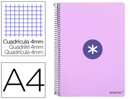 Antartik Cuaderno espiral A4 tapa dura 80 hojas 90gr cuadro 4mm con margen color lavanda
