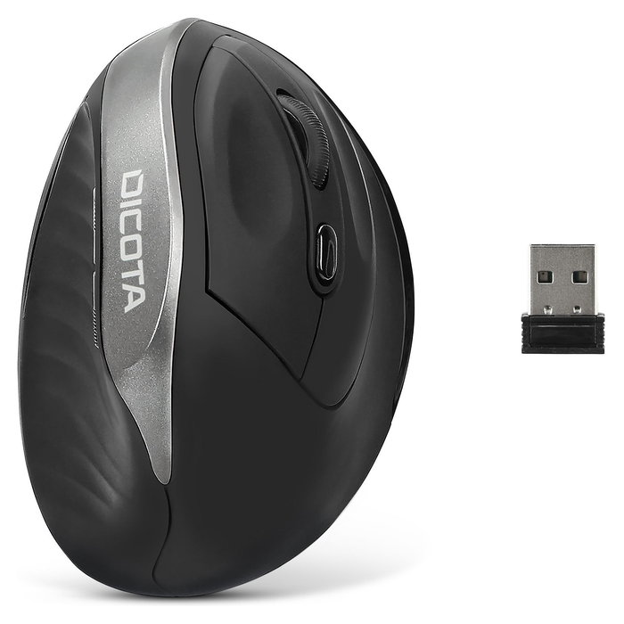 Dicota D31981 Ratón Ergonómico Inalámbrico Bluetooth para Mano Derecha, 5 Botones, 1600 DPI, Negro