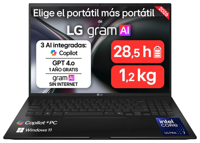 LG Gram 16Z90TL-G.AU85BN con Intel Core Ultra 7, 32 GB RAM y 512 GB SSD